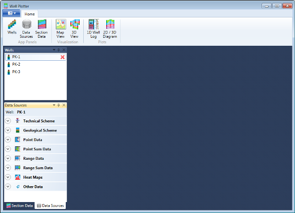 example of main window of software for log plot display Well Plotter - main window